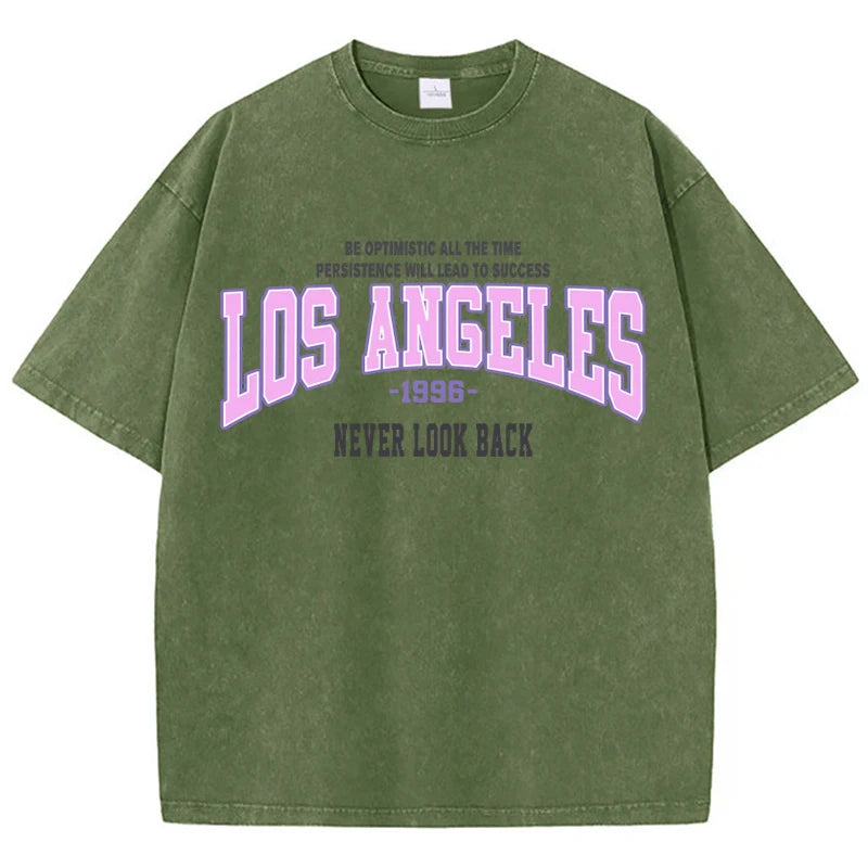 Womans Cotton Washed T-Shirts Trend Distressed Loose Tees Los Angeles 1996 Printing Short Sleeve Summer Street Female Clothes