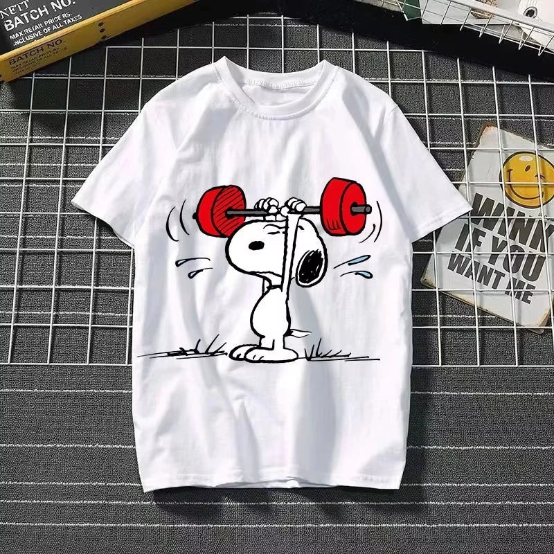 2025 New Snoopy Printing Cotton T-shirt Animation Cartoon Men and Women with The Same Loose Pure Cotton Cute Pure Cotton Top